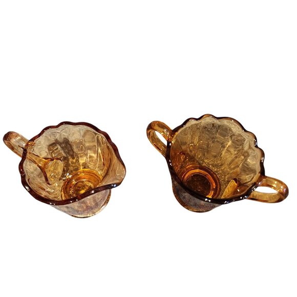 Vintage Martinsville Elegant Glass Newport Amber Sugar & Creamer Set - Picture 2 of 7